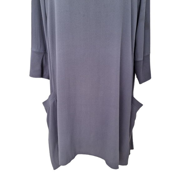 Eileen Fisher Blue 100% Silk Tunic Georgette Dress With Pockets 3/4 Slee… - Picture 7 of 9